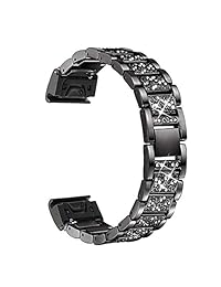 yooside 20 mm. correa de correa de reloj de reemplazo para Garmin Fenix 5s acero de liberación rápida con herramienta y protector de visualización, Negro