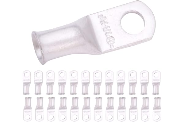 SELTERM 25pcs 4 AWG 1/4" Stud Marine Grade Tinned Copper Battery Cable Lugs | Heavy Duty Copper Battery Cable Lugs, 4 Gauge R