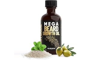 Derm Dude Mega Beard Growth Oil with Jojoba Oil, Japanese Peppermint Oil, Castor Oil, Avocado oil and more. Promotes Natural Healthy Facial Hair Growth for Men, Thickening and Conditioning Beard Oil