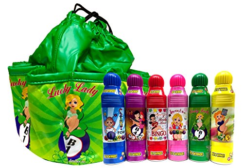 Lucky Lady Green Bingo Bag - Lucky Lady - B1 with 6 Pack of Lucky Lady Dab-O-Ink Bingo Daubers - Bonus!!