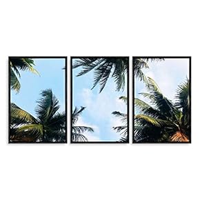 3 Piece Framed Canvas Wall Art for Living Room, Bedroom Vintage Tropical Palm Trees Canvas Prints for Modern Home Decoration Ready to Hang - 16"x24"x3 Panels