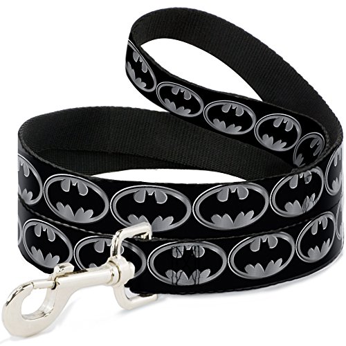Buckle-Down Pet Leash - Batman Shield Black/Silver - 4 Feet Long - 1" Wide