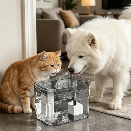 Rantuia Bebedero para Gato, 50.73oz/1.5L Bomba de Agua Ultrasilenciosa Fuente para Gatos Diseño Silencioso, Filtración de 4 Etapas Libre de BPA, Fuente Agua Gato para Apto Gatos y Perros