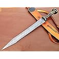 SW-149, Handmade Damascus Steel 25 Inches Sword Walnut Wood & Colored Bone Handle with Damascus Steel Guard