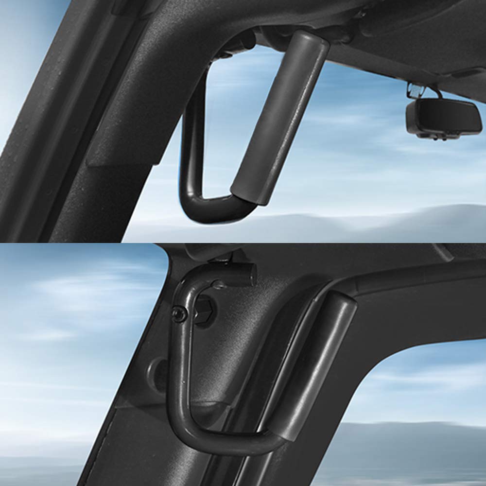 BRYGHT Black Front Grab Handles Solid Steel Grip Handles Roll Bar Fit