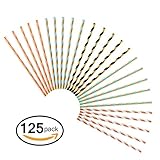 125 PCS Paper Straws JIANFA-Food Grade Rose Gold Foil striped pattern Paper Straw Biodegradable Straw for Birthdays,Christmas, Weddings, Baby Showers, Celebrations and Parties