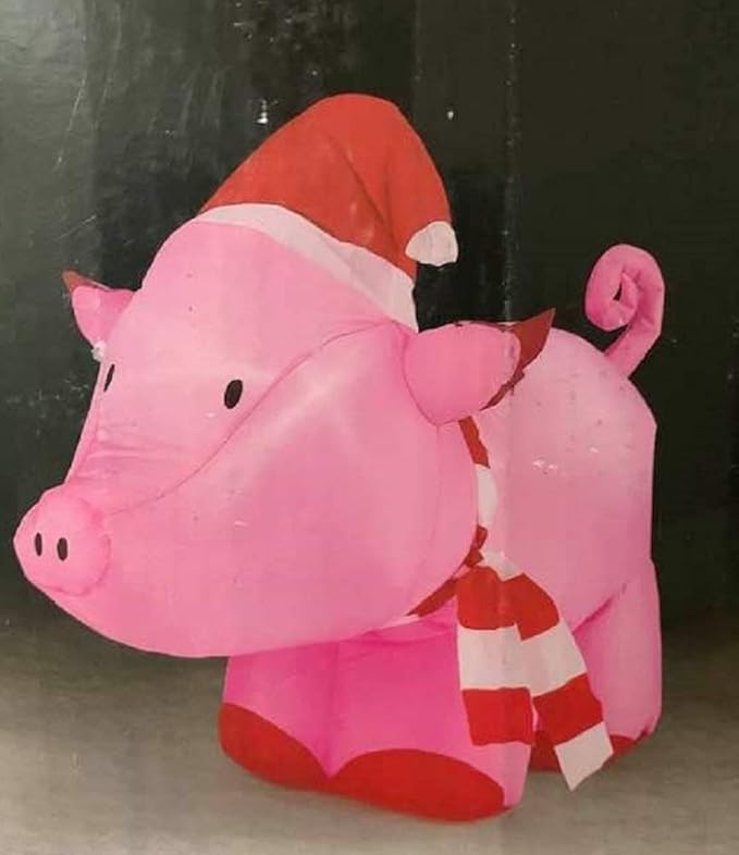 Trim A Home Christmas Pig with Santa Hat Inflatable Garden