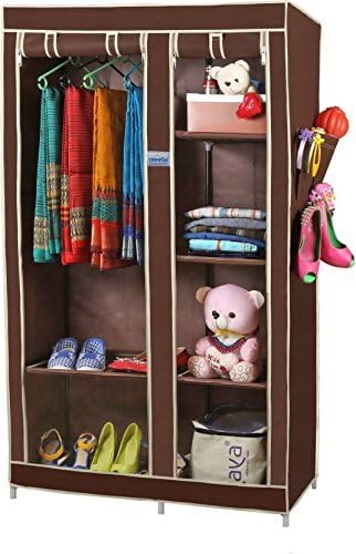 Fabulo 4+1+1 Layer Fancy and Portable Foldable Collapsible Closet/Cabinet Multipurpose Wardrobe with Shelves (Brown)