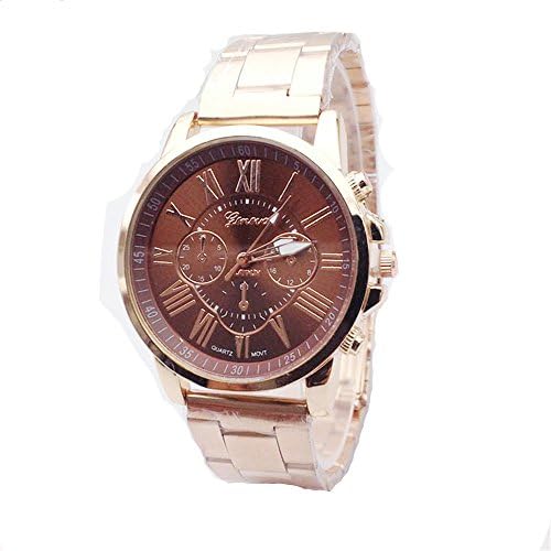 Geneva Mens Womens Unisex Stainless Steel 2380-Gold-GEN Gold Tone Classic Faux Chronograph Analog Quartz Wristwatch-Brown Face