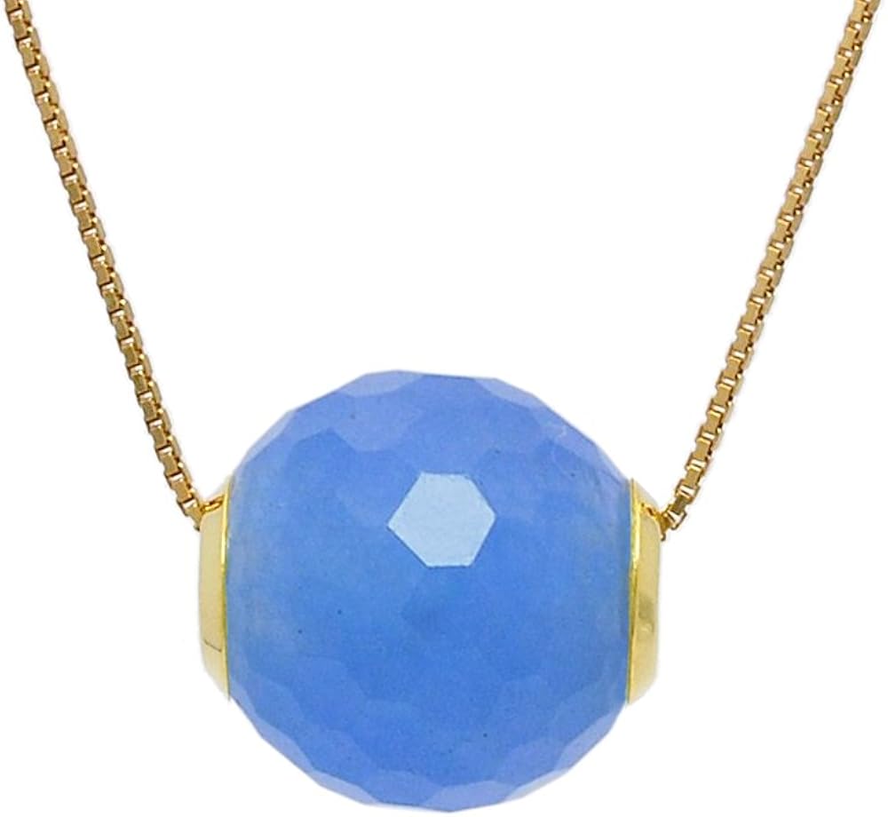 Gold Plated Sterling Silver Blue Jade Faceted Barrel Slide