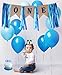 1st Birthday Boy Decoration Set One Blue Birthday High Chair Banner, Glitter Cake Topper, Glitter Crown,20pcs Balloons With Streamers