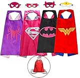Superhero Capes and Masks Kids Dress up Costumes Set of 4 Boys & Girls Birthday Party Supplies Bonus a Bag