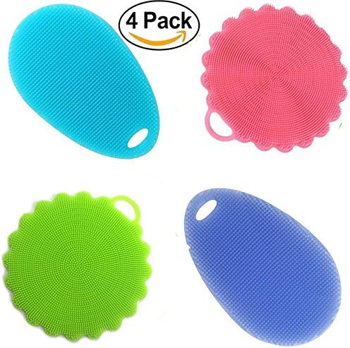 (Pack of 4)Better Sponge Cleaning Dishwashing Silicon Mildew-Free Sponges, Multi-purpose Silicone Scrubber for Dishwashing, Makeup Brush Removal Cleaner Sponge Brush, Antibacterial Non Stick Tool