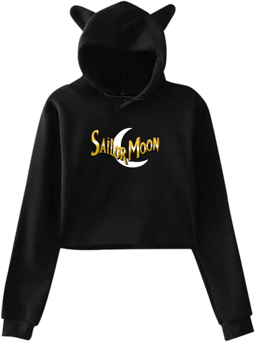 Sailor Moon Logo Women Cat Ear Hoodie Sweater Long Sleeve Cute Hoodie Hooded Sweatshirt