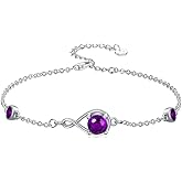 Seiyang Infinity Birthstone Link Ankle Bracelet for Women 925 Sterling Silver Adjustable Infinity Bracelet Anniversary Birthday Jewelry Gift,Chain Length 7"+2" Extend