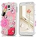 Mavis's Diary 3D Handmade Crystal Red Lips Lipstick Pink Heart Bow and Flower Rhinestone Diamond Bling White Hard Case Cover for Samsung Galaxy S5 I9600 SM-G900 (Lips and Lipstick)