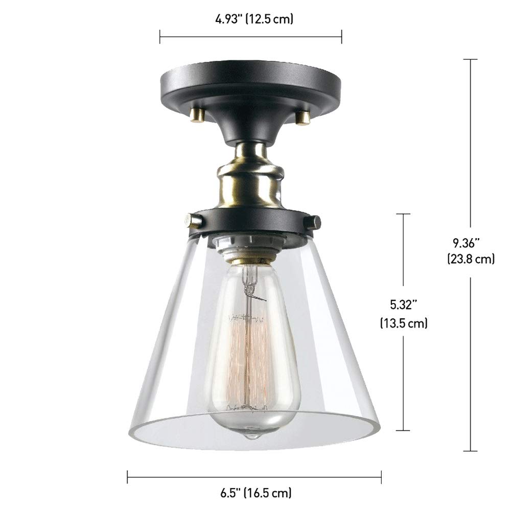 Retro Flush Mount Black Ceiling Light Vintage Metal Glass 1 Light