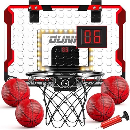 AM ANNA Basketball Hoop Indoor for Kids, Basketball Mini Hoop Pro Basketball Hoop Over the Door with LED Lighting & Audio Scoreboard, Boys Gifts Basketball Toys Gifts Room Accessories