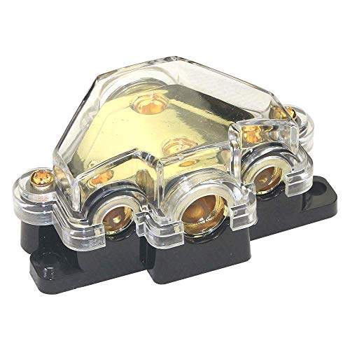 Elecer Power Distribution Block, Auto Car Audio Amplifier 1 in 3 Ways 0/2/4 Gauge in 4/8 Gauge Out Fuse Holder Circuit Protector Distribution Connecting Blocks (3 Way)
