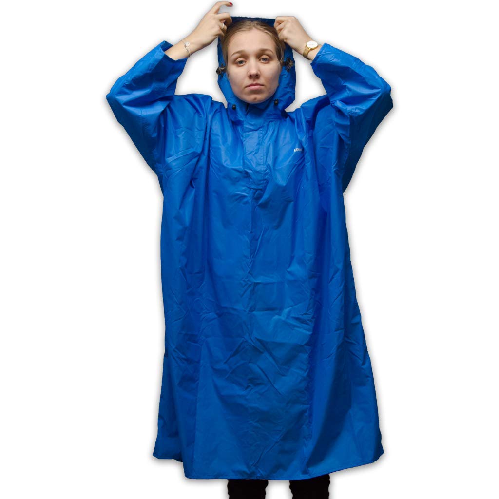 LOWLAND OUTDOOR Rain Poncho Waterproof (7000 mm Hydrostatic Head), Rain poncho, blue, L