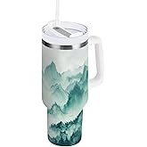 Nander 40oz Smoky Green Mountains Tumbler with Handle and Straw Lid,Insulated Coffee Cup Reusable Stainless Steel Water Bottle Travel Mug Cupholder,Keeps Cold or Hot