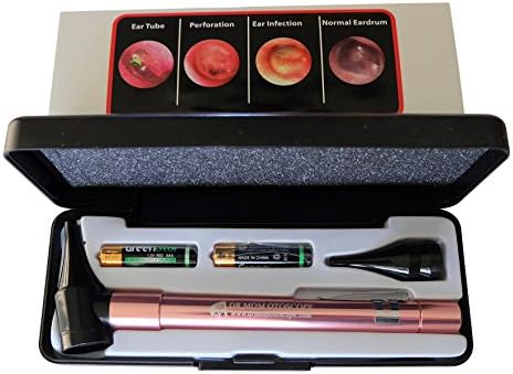 Hard CASE - Third Generation Dr Mom Slimline Stainless LED Pocket Otoscope Now Includes True View Full Spectrum LED and Pocket Clip in Hard Plastic case for Travel - Rose Gold