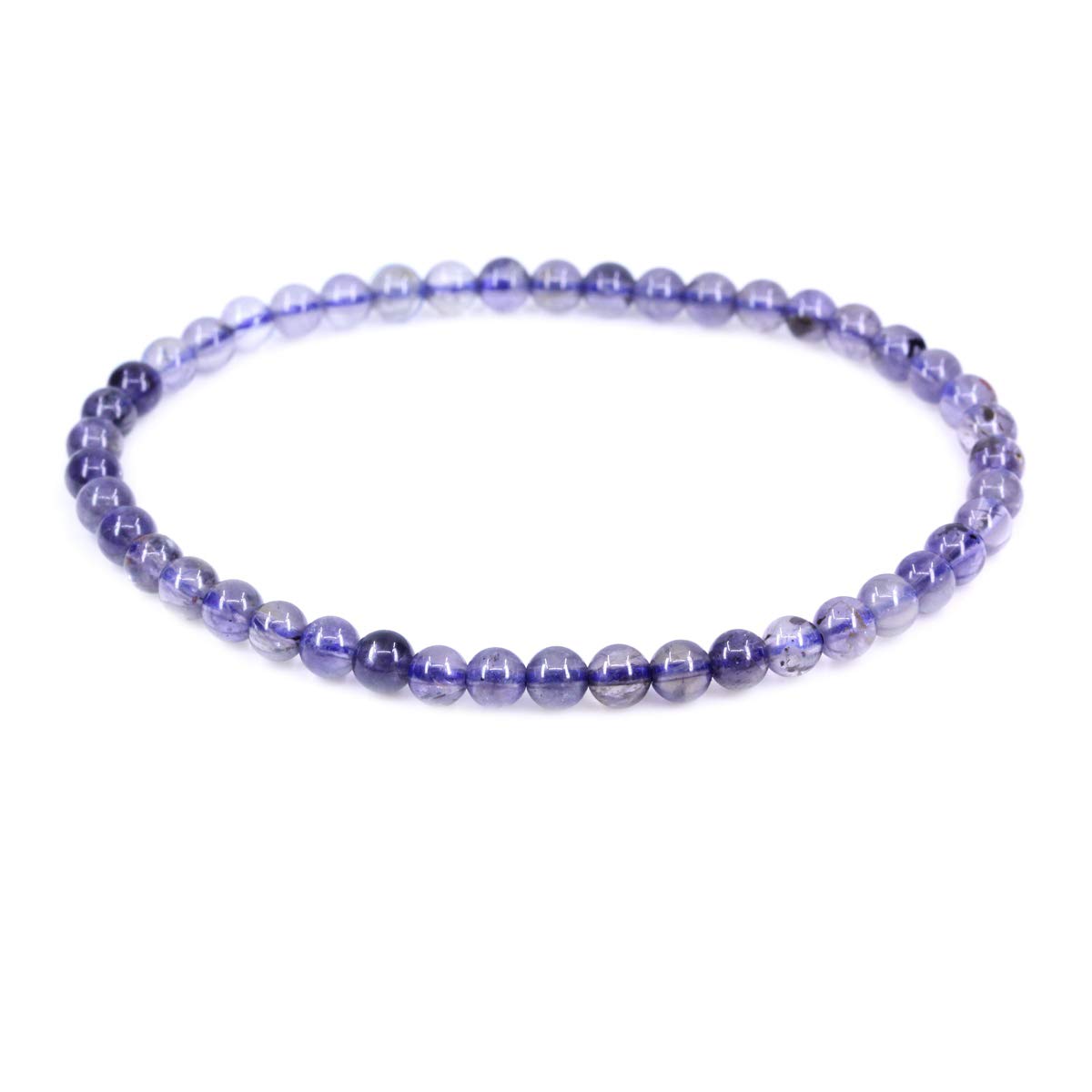 CHENYUE Natural Blue Iolite 4mm Round Beads Stretch Bracelet 7" Unisex