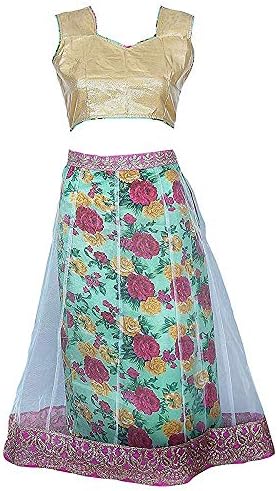 Nilkanth Fashion Girl's Bhagalpuri Printed Lengha Choli (NF_KLC_002_Green_8-12 year)