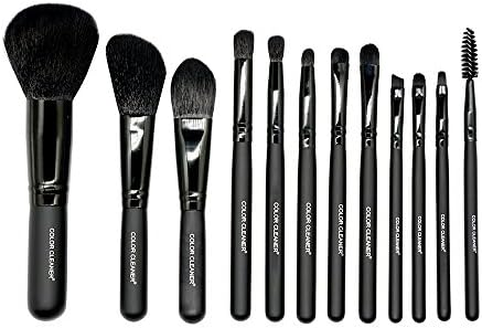 COLOR CLEANER Makeup Brushes Travel Set Mini Size Cosmetics Kit Professional Make Up Premium Synthetic Cruelty Free Vegan Foundation Blending Concealer Face Eye Contour Liquid Powder Cream (Black)