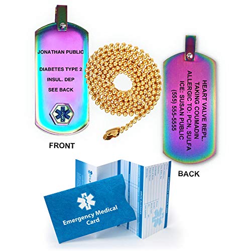 Medical Alert ID Anodized Titanium Dog Tag with 27" Chain (incl. Custom Engraving) - Rainbow