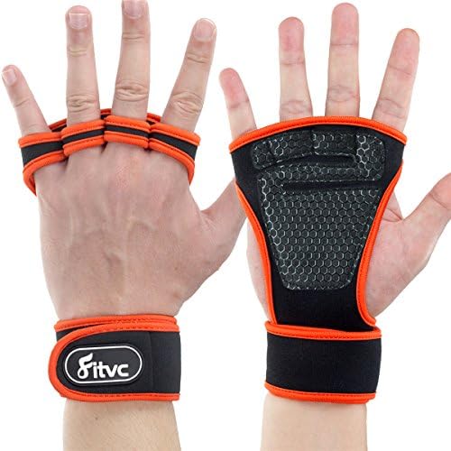 FITVC Gym Gloves with Wrist Wraps Support for Weight Lifting Fitness Crossfit Workout Orange-L