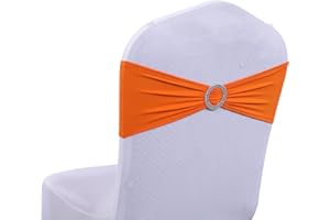 MDS-MEGADECORSUPPLY MDS Pack of 100 Spandex Chair Sashes Bow sash Premium Stretch Chair Cover Band with Buckle Slider Elastic Chair Ties for Wedding and Events Decoration Spandex Slider Sashes Bows - Orange