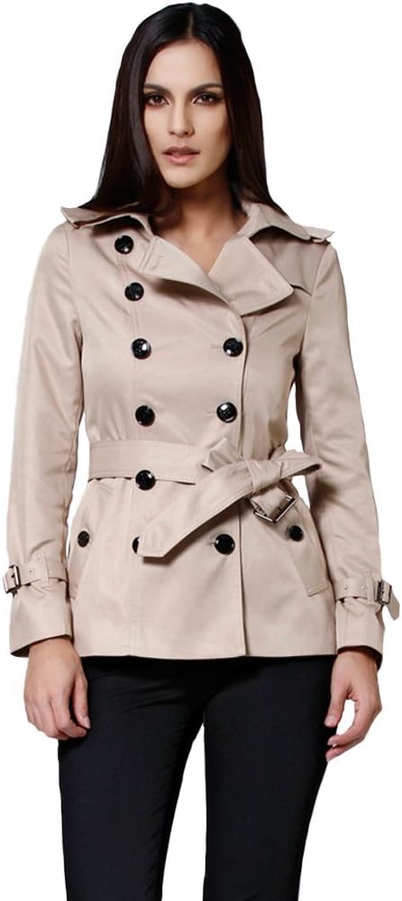 Camii Mia Women's Double Breasted Trench Coat Jacket with Belt