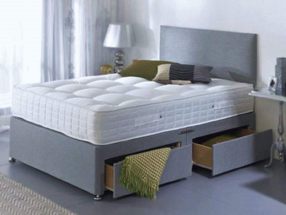 3ft Single Modern Grey Suede Divan Bed Set 2 Drawers