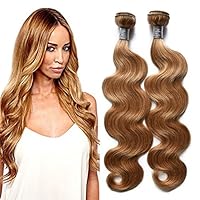 QSFY Hair 9A Brazilian Body Weave Honey Blonde 27# Human Hair Bundles Virgin Human Hair Bundle Deals with Mixed Length 8-30 Inch Double Weft 4 Bundles/Order 100g/Bundle (16.16.16.16)