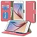S6 Case, Samsung Galaxy S6 Wallet Case, ROOCASE Prestige Premium Synthetic Leather Wallet Case Flip Cover [Stand Feature] with Credit Card ID Holder for Samsung Galaxy S6 (2015), Pink
