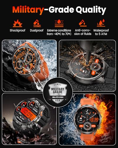BANLVS 2026 Men's Military Smartwatch with 1000 mAh/LED Light, 1.91 Inch AMOLED Smartwatch Watch with Bluetooth Calls, 110+ Sports Modes, 5ATM, 24H Sleep/Heart Rate/SpO2, Android iOS