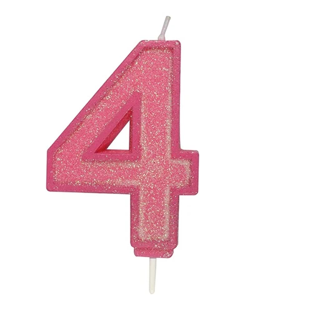 CULPITT Sparkle Number Candles For Cake & Cupcakes, Single Numbers From 0-9, Say Happy Birthday with These Candle Sparklers, Celebrate Birthdays & Anniversaries with Flair - Pink 4