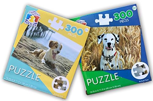 Perfect Fit Puzzles (Bundle of 2 Dog Picture Boxes) - 300 Piece Jigsaw Puzzle for Kids or Adults / Travel or Home