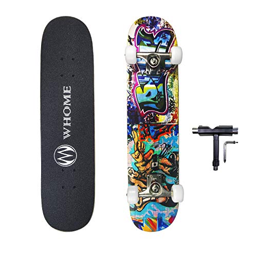 WHOME 31 Inch Skateboard Complete Double Kick Concavefor Youths Adults Beginners