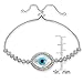 Hoops & Loops Sterling Silver Cubic Zirconia Evil Eye Adjustable Pull String Bracelet