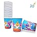 30 Baby Cute Shark Cups for Birthday Party Supplies, Disposable Paper 9oz Cup, Doo Doo Decorations