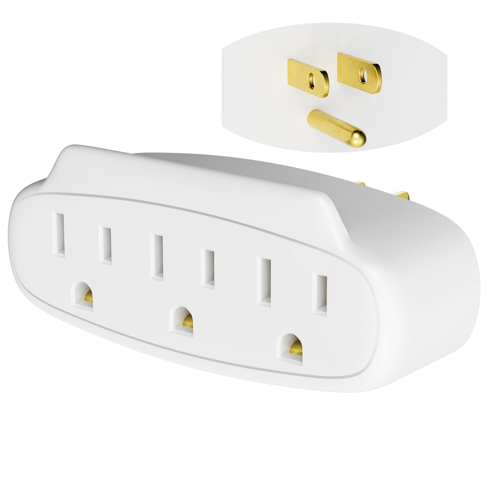 Photo 1 of 3 Prong Power Strip 3-Outlet Extender Wall Charger, Space Saving 3 in 1 Multi Plug Outlet Adapter Splitter,Travel Essentials,ETL Listed 125V 15A 1875W for Home,Office-Firm Mini Light Wall Tap with Lip