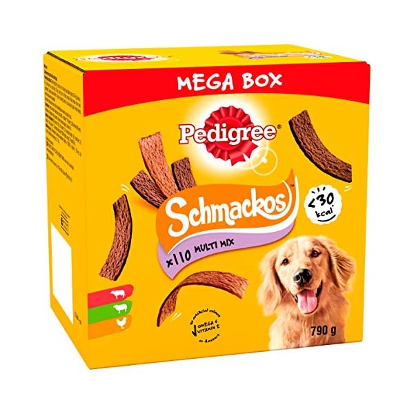 Pedigree Schmackos Mega Pack - Dog treat multipack with beef, lamb and poultry flavours, 5 x (22 Pc / 158 g) = 790 g