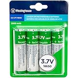Westinghouse 4-Pack, 18650 3.7V 2000mAh Lithium-Ion Rechargeable Battery Set