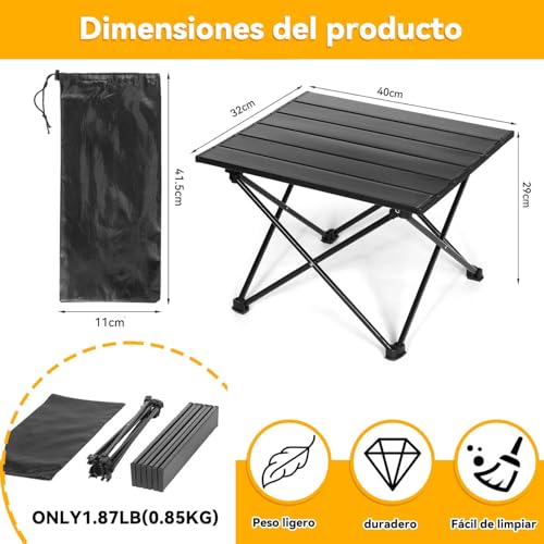 Unicame Mesa de Camping Plegable Pequeña,Mesa Plegable pequeña,con Tablero de Aluminio,para Acampar,Exteriores, Playa, Jardin, Barbacoa, Picnic,Senderismo(40Dx 35Wx 29H CM)