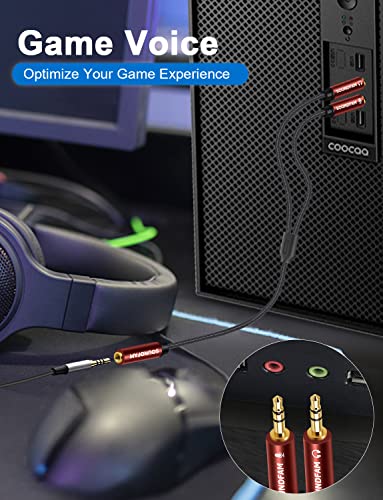 SOUNDFAM 3.5mm Headphone Splitter Cable for Desktop Laptop Standalone Mic and Audio Jack 3.5mm TRRS Female to 2 TRS Male(Microphone & Stereo Audio) Headset Adapter - 30cm/ 11.8 Inch.