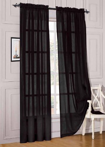 Onestopshop's Black Voile Sheer Panel Drape Curtain for Your Window Fully Stitched and Hemmed 55x84"
