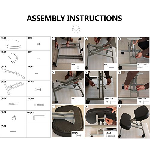 [US Stock] Ergonomic Kneeling Chair Adjustable Posture Task Stool for Computer Home Office Working with Thick Comfortable Cushions and Wheels (Black) - Thumbnail 6