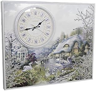 Lisheng Luxury Scenery Canvas Wall Art Painting with clock silent in white wood Frame